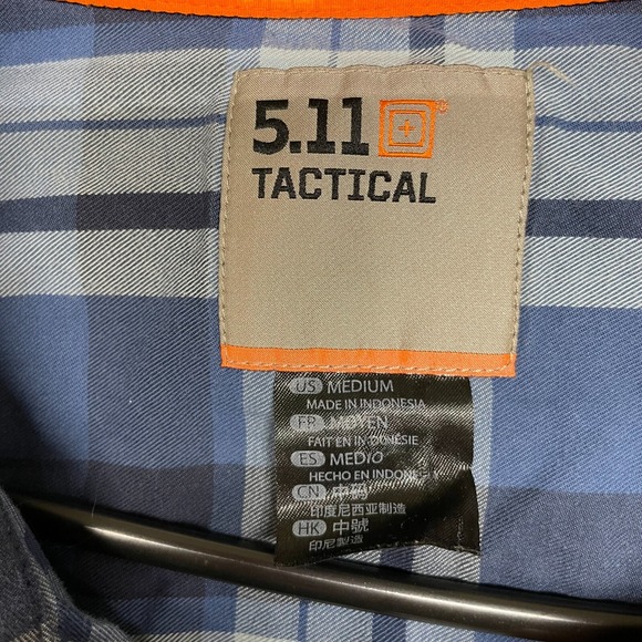 5.11 Tactical Shirt Mens Medium Blue White Plaid Long Sleeve Snap Button Western - Picture 4 of 6